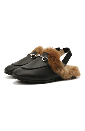 Детские кожаные сабо с меховой отделкой GUCCI черного цвета по цене 29000 руб., арт. 526191/0IIK0 | Фото 1 Детские кожаные сабо с меховой отделкой GUCCI черного цвета, арт. 526191/0IIK0 | Фото 1