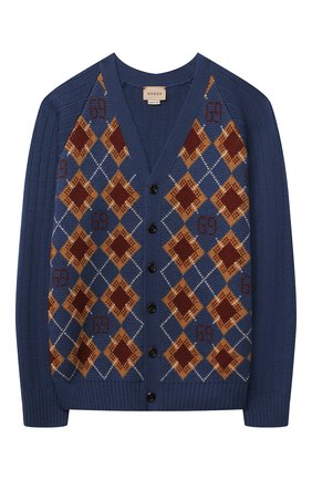Детский шерстяной кардиган GUCCI синего цвета по цене 40950 руб., арт. 653620/XKBWI | Фото 1 Детский шерстяной кардиган GUCCI синего цвета, арт. 653620/XKBWI | Фото 1