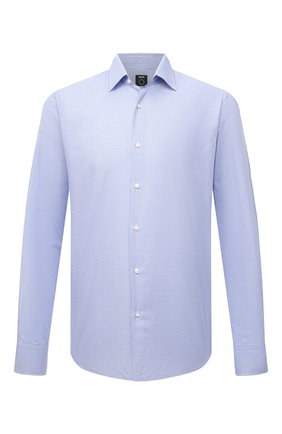 Мужская хлопковая сорочка BOSS голубого цвета, арт. 50460153 | Фото 1 (Длина (для топов): Стандартные; Материал внешний: Хлопок; Случай: Формальный; Воротник: Кент; Рукава: Длинные; Стили: Классический; Рубашки М: Regular Fit; Манжеты: На пуговицах; Принт: Клетка)