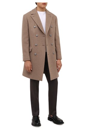 Мужской шерстяное пальто BRUNELLO CUCINELLI бежевого цвета, арт. MQ4219003D | Фото 2 (Материал внешний: Шерсть; Стили: Кэжуэл; Рукава: Длинные; Материал подклада: Купро; Мужское Кросс-КТ: пальто-верхняя одежда; Длина (верхняя одежда): До середины бедра)