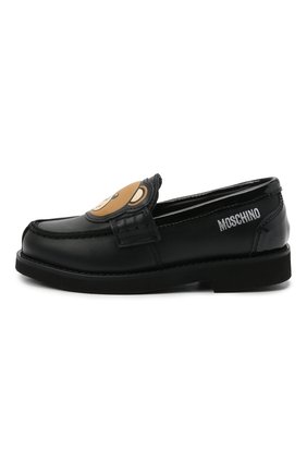 Детские кожаные лоферы MOSCHINO черного цвета по цене 17900 руб., арт. 68933/RUNNER/PIUMA/18-27 | Фото 2 Детские кожаные лоферы MOSCHINO черного цвета, арт. 68933/RUNNER/PIUMA/18-27 | Фото 2 (Материал внутренний: Натуральная кожа; Материал внешний: Кожа)