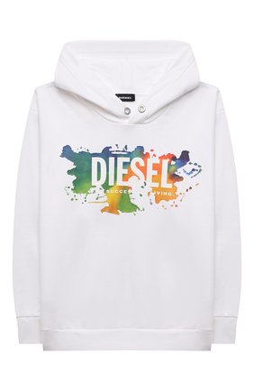 Детский хлопковое худи DIESEL белого цвета по цене 8265 руб., арт. J00466-0IAJH | Фото 1 Детский хлопковое худи DIESEL белого цвета, арт. J00466-0IAJH | Фото 1 (Материал внешний: Хлопок; Девочки Кросс-КТ: Толстовка-одежда; Рукава: Длинные; Ростовка одежда: 10 - 11 лет | 140 - 146см, 12 лет | 152 см, 13 - 15 лет | 158 см, 16 лет | 164 см, 8 лет | 128 см)