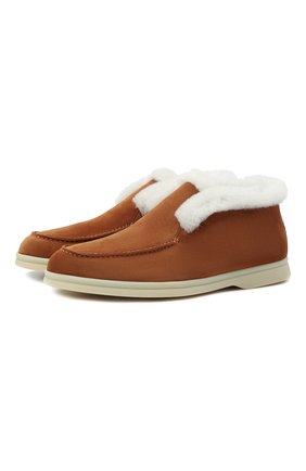 Женские замшевые ботинки LORO PIANA коричневого цвета по цене 84100 руб., арт. FAL7979 | Фото 1 Женские замшевые ботинки LORO PIANA коричневого цвета, арт. FAL7979 | Фото 1 (Каблук высота: Низкий; Женское Кросс-КТ: Зимние ботинки, Дезерты-ботинки; Материал утеплителя: Натуральный мех; Подошва: Плоская; Материал внешний: Замша)