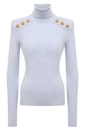 Женская водолазка из вискозы BALMAIN голубого цвета по цене 105500 руб., арт. WF1KH000/K211 | Фото 1 Женская водолазка из вискозы BALMAIN голубого цвета, арт. WF1KH000/K211 | Фото 1 (Длина (для топов): Стандартные; Рукава: Длинные; Материал внешний: Вискоза; Стили: Гламурный; Женское Кросс-КТ: Водолазка-одежда)
