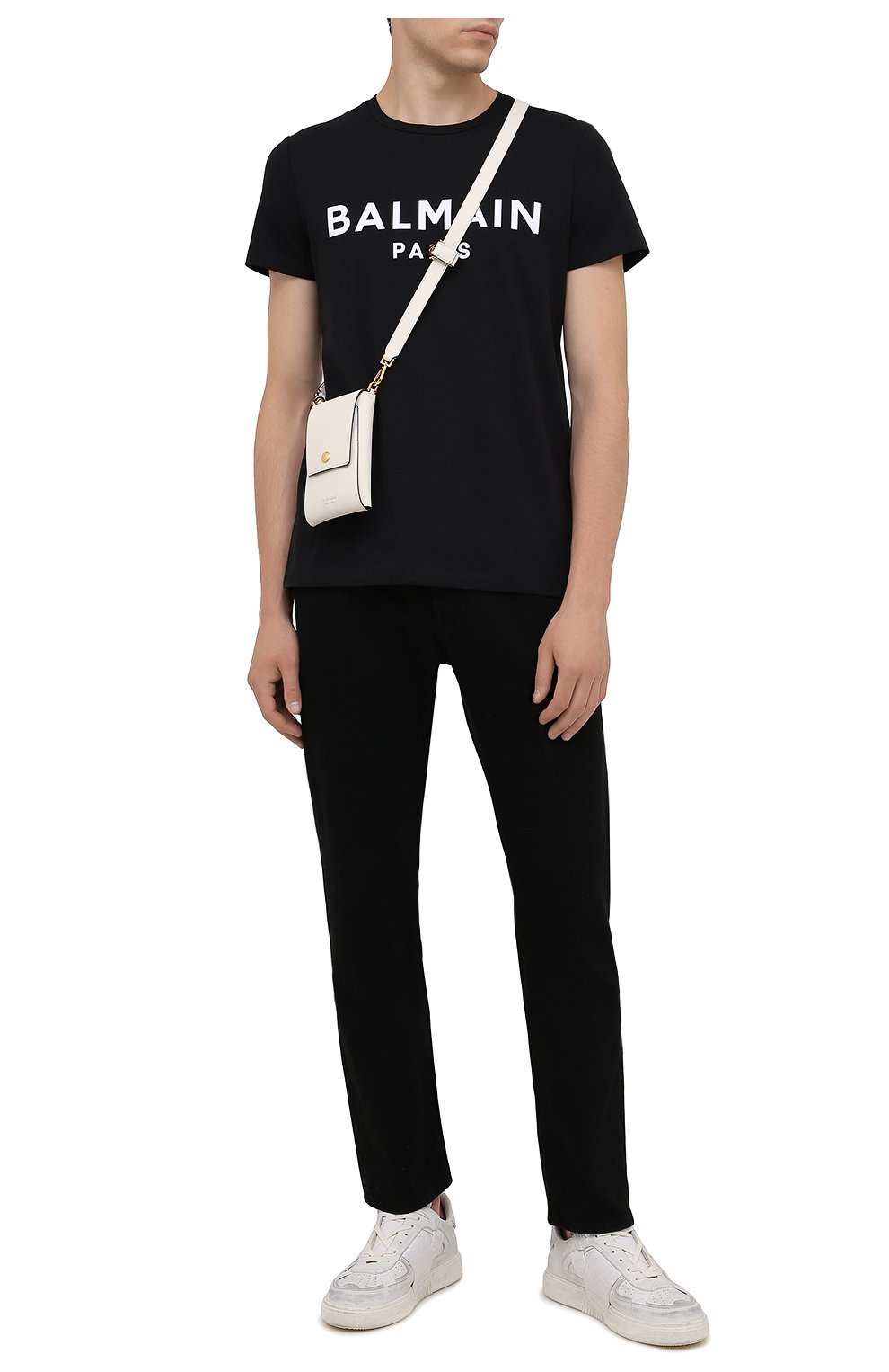 Мужская хлопковая футболка BALMAIN черного цвета, арт. WH1EF000/B124 | Фото 2 (Рукава: Короткие; Длина (для топов): Стандартные; Стили: Гранж; Принт: С принтом; Материал внешний: Хлопок)