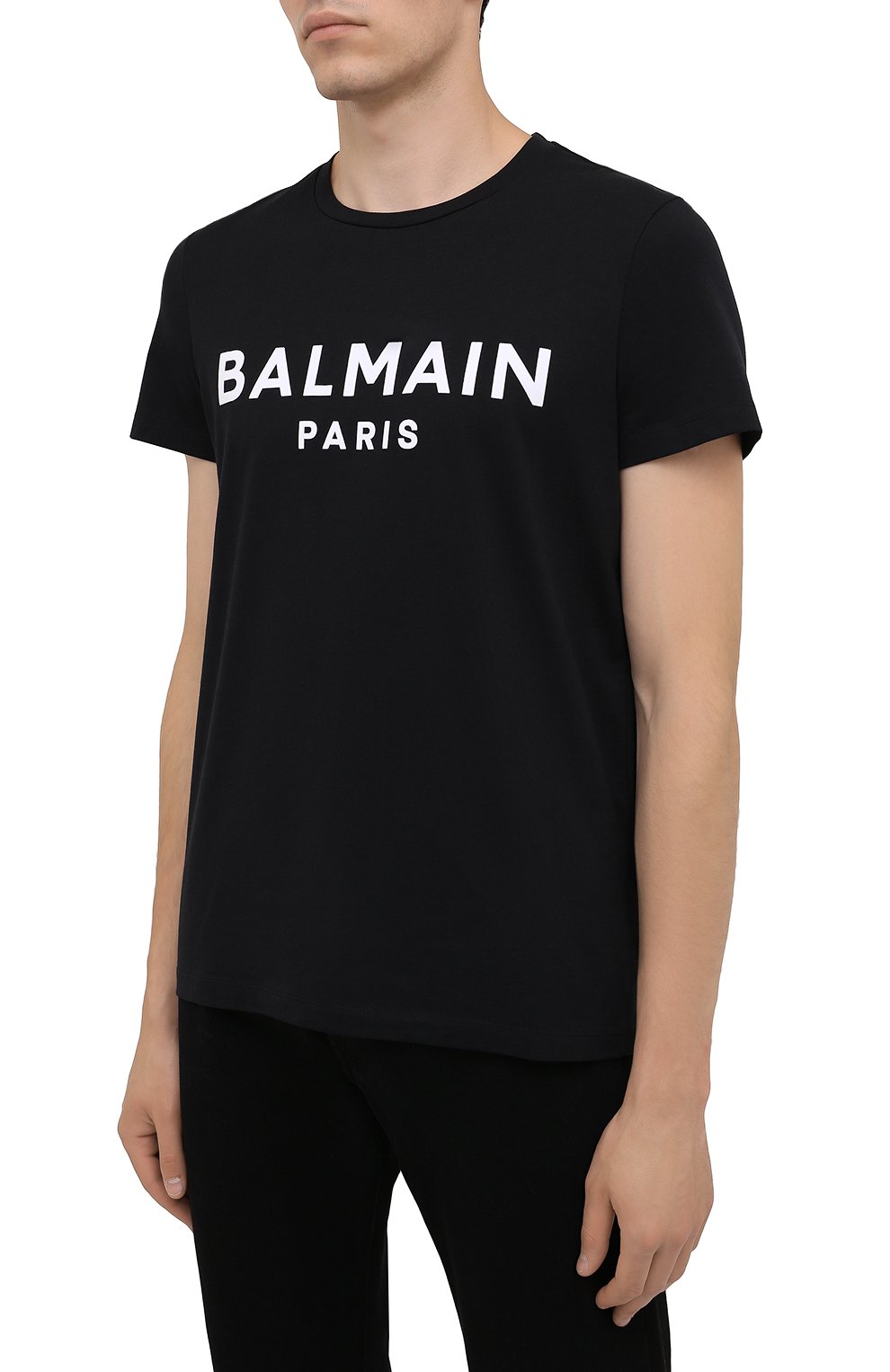 Мужская хлопковая футболка BALMAIN черного цвета, арт. WH1EF000/B124 | Фото 3 (Рукава: Короткие; Длина (для топов): Стандартные; Стили: Гранж; Принт: С принтом; Материал внешний: Хлопок)