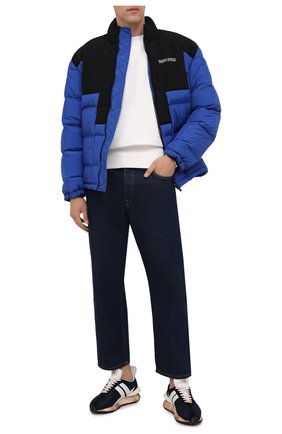 Мужская утепленная куртка MARCELO BURLON синего цвета, арт. CMED031F21FAB001 | Фото 2 (Материал подклада: Синтетический материал; Материал внешний: Синтетический материал; Кросс-КТ: Куртка; Длина (верхняя одежда): Короткие; Стили: Гранж; Рукава: Длинные; Мужское Кросс-КТ: утепленные куртки)