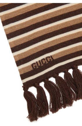 Детский шерстяной шарф GUCCI коричневого цвета, арт. 660625/4K206 | Фото 2 (Материал: Шерсть, Текстиль)