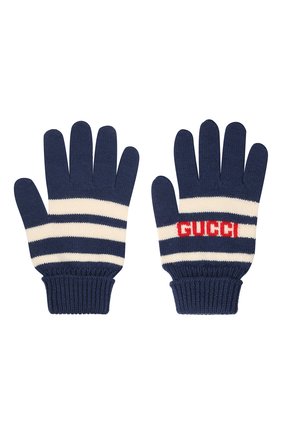 Детские шерстяные перчатки GUCCI синего цвета по цене 12950 руб., арт. 660623/4K206 | Фото 2 Детские шерстяные перчатки GUCCI синего цвета, арт. 660623/4K206 | Фото 2