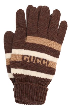Детские шерстяные перчатки GUCCI коричневого цвета, арт. 660623/4K206 | Фото 1 (Материал: Шерсть, Текстиль)