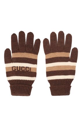 Детские шерстяные перчатки GUCCI коричневого цвета, арт. 660623/4K206 | Фото 2 (Материал: Шерсть, Текстиль)
