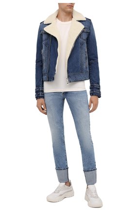 Мужская джинсовая куртка BALMAIN синего цвета, арт. WH1TD125/144D | Фото 2 (Рукава: Длинные; Длина (верхняя одежда): Короткие; Материал внешний: Хлопок, Деним; Материал утеплителя: Шерсть; Кросс-КТ: Куртка, Деним; Стили: Гранж)