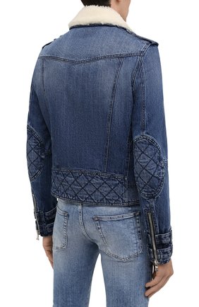 Мужская джинсовая куртка BALMAIN синего цвета, арт. WH1TD125/144D | Фото 4 (Кросс-КТ: Куртка, Деним; Материал утеплителя: Шерсть; Рукава: Длинные; Стили: Гранж; Материал внешний: Хлопок, Деним; Длина (верхняя одежда): Короткие)
