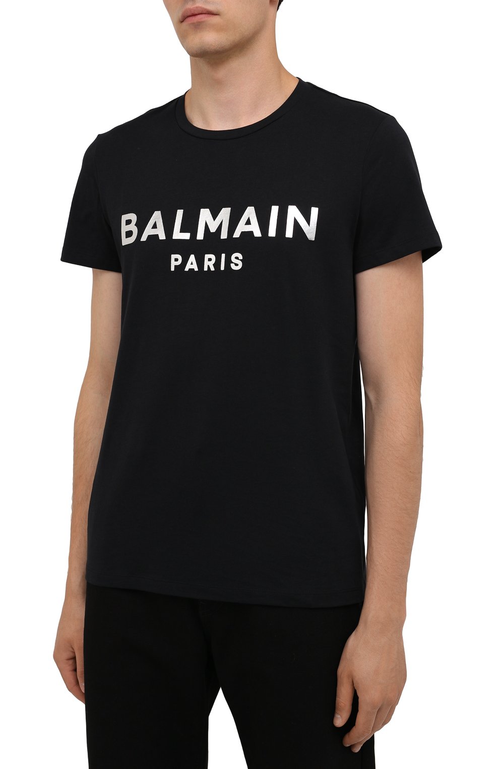 Мужская хлопковая футболка BALMAIN черного цвета, арт. WH1EF000/B121 | Фото 3 (Рукава: Короткие; Длина (для топов): Стандартные; Стили: Гранж; Принт: С принтом; Материал внешний: Хлопок)