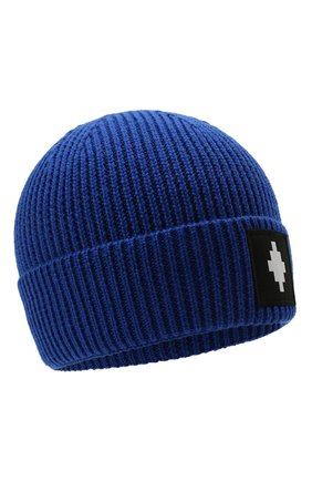 Мужская шапка MARCELO BURLON синего цвета, арт. CMLC007F21KNI001 | Фото 1 (Материал: Шерсть, Текстиль, Синтетический материал; Кросс-КТ: Трикотаж)