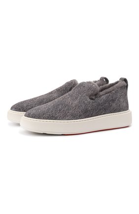 Женские замшевые слипоны SANTONI серого цвета по цене 37500 руб., арт. WBCD60894BARPHLYG40 | Фото 1 Женские замшевые слипоны SANTONI серого цвета, арт. WBCD60894BARPHLYG40 | Фото 1 (Подошва: Платформа; Материал утеплителя: Натуральный мех; Материал внешний: Замша, Кожа)
