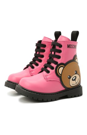 Детские кожаные ботинки MOSCHINO розового цвета по цене 31250 руб., арт. 68800/S0FTY/18-27 | Фото 1 Детские кожаные ботинки MOSCHINO розового цвета, арт. 68800/S0FTY/18-27 | Фото 1 (Материал утеплителя: Натуральный мех; Материал внешний: Кожа; Длина стельки: 15, 13,6, 16,5, 16,6, 13,9, 15,9, 17, 13, 14,5, 15,2)
