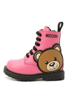 Детские кожаные ботинки MOSCHINO розового цвета, арт. 68926/S0FTY/18-27 | Фото 2 (Материал внутренний: Текстиль; Материал внешний: Кожа; Длина стельки: 17,5)