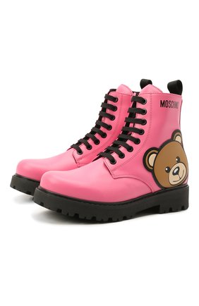 Детские кожаные ботинки MOSCHINO розового цвета по цене 24650 руб., арт. 68926/S0FTY/36-41 | Фото 1 Детские кожаные ботинки MOSCHINO розового цвета, арт. 68926/S0FTY/36-41 | Фото 1 (Материал внутренний: Текстиль; Материал внешний: Кожа)