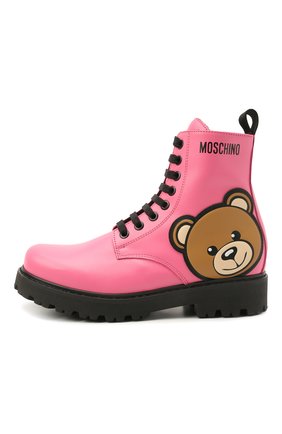 Детские кожаные ботинки MOSCHINO розового цвета по цене 24650 руб., арт. 68926/S0FTY/36-41 | Фото 2 Детские кожаные ботинки MOSCHINO розового цвета, арт. 68926/S0FTY/36-41 | Фото 2 (Материал внутренний: Текстиль; Материал внешний: Кожа)