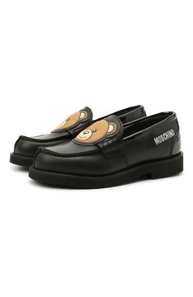 Детские кожаные лоферы MOSCHINO черного цвета по цене 21750 руб., арт. 68933/RUNNER/PIUMA/36-41 | Фото 1 Детские кожаные лоферы MOSCHINO черного цвета, арт. 68933/RUNNER/PIUMA/36-41 | Фото 1 (Материал внутренний: Натуральная кожа; Материал внешний: Кожа; Обувь девочки: Обувь девочки)