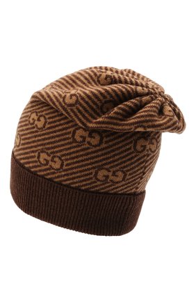 Детского шерстяная шапка GUCCI коричневого цвета, арт. 645515/4K206 | Фото 2 (Материал: Шерсть, Текстиль; Региональные ограничения белый список (Axapta Mercury): RU)