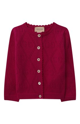 Детский шерстяной кардиган GUCCI фуксия цвета по цене 27100 руб., арт. 642843/XKBXP | Фото 1 Детский шерстяной кардиган GUCCI фуксия цвета, арт. 642843/XKBXP | Фото 1 (Материал внешний: Шерсть; Рукава: Длинные; Ростовка одежда: 12 мес | 80 см, 0 - 3 мес | 50 - 60 см, 3 мес | 62 см, 9 мес | 74 см)