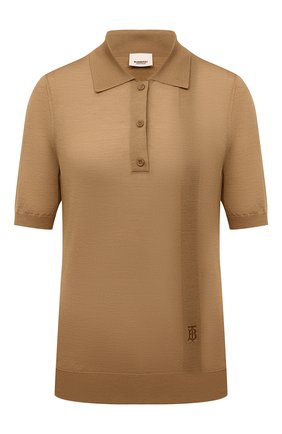 Женское поло из шерсти и шелка BURBERRY бежевого цвета по цене 61600 руб., арт. 8043515 | Фото 1 Женское поло из шерсти и шелка BURBERRY бежевого цвета, арт. 8043515 | Фото 1