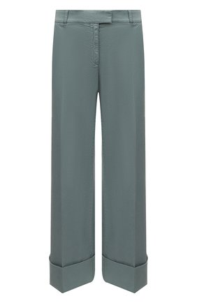 Женские хлопковые брюки BOSS зеленого цвета, арт. 50453645 | Фото 1 (Стили: Гламурный; Женское Кросс-КТ: Брюки-одежда; Силуэт Ж (брюки и джинсы): Расклешенные; Материал внешний: Хлопок; Длина (брюки, джинсы): Укороченные)