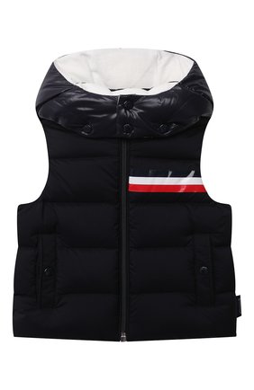 Детского пуховый жилет MONCLER темно-синего цвета по цене 30000 руб., арт. G2-951-1A557-20-53333 | Фото 1 Детского пуховый жилет MONCLER темно-синего цвета, арт. G2-951-1A557-20-53333 | Фото 1 (Материал внешний: Синтетический материал; Материал подклада: Хлопок; Рукава: Короткие; Материал утеплителя: Пух и перо; Ростовка одежда: 12 мес | 80 см, 18 мес | 86 см, 24 мес | 92 см, 36 мес | 98 см)