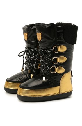 Детские утепленные сапоги MOSCHINO черного цвета по цене 16150 руб., арт. 68939/SINTET.NAPPA/PIUMIN0 LUC./SINT.PELLICC./28-3 | Фото 1 Детские утепленные сапоги MOSCHINO черного цвета, арт. 68939/SINTET.NAPPA/PIUMIN0 LUC./SINT.PELLICC./28-3 | Фото 1 (Материал внутренний: Текстиль; Материал внешний: Текстиль)