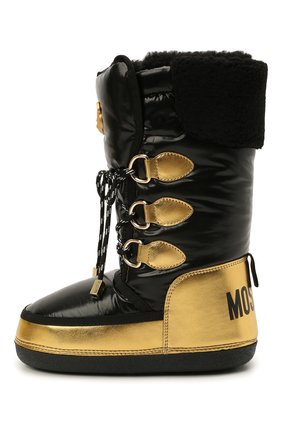 Детские утепленные сапоги MOSCHINO черного цвета по цене 16150 руб., арт. 68939/SINTET.NAPPA/PIUMIN0 LUC./SINT.PELLICC./28-3 | Фото 2 Детские утепленные сапоги MOSCHINO черного цвета, арт. 68939/SINTET.NAPPA/PIUMIN0 LUC./SINT.PELLICC./28-3 | Фото 2 (Материал внутренний: Текстиль; Материал внешний: Текстиль)