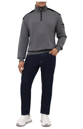 Мужской шерстяной свитер PAUL&SHARK серого цвета, арт. 11311112/FLV/3XL-6XL | Фото 2 (Материал внешний: Шерсть; Длина (для топов): Удлиненные; Рукава: Длинные; Мужское Кросс-КТ: Свитер-одежда; Стили: Кэжуэл; Принт: Без принта)