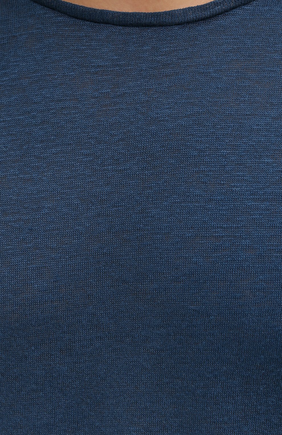 Мужская льняная футболка ORLEBAR BROWN темно-синего цвета, арт. 273700 | Фото 5 (Кросс-КТ: Пляж; Принт: Без принта; Рукава: Короткие; Длина (для топов): Стандартные; Материал внешний: Лен; Стили: Кэжуэл)