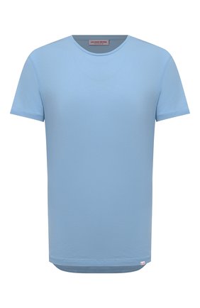 Мужская хлопковая футболка ORLEBAR BROWN голубого цвета, арт. 274182 | Фото 1 (Длина (для топов): Стандартные; Рукава: Короткие; Материал внешний: Хлопок; Принт: Без принта; Стили: Кэжуэл; Кросс-КТ: Пляж)