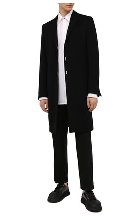 Мужской пальто из шерсти и кашемира GIVENCHY черного цвета, арт. BMC05P12Y0 | Фото 2 (Материал внешний: Шерсть; Рукава: Длинные; Длина (верхняя одежда): До колена; Стили: Классический; Мужское Кросс-КТ: пальто-верхняя одежда; Материал подклада: Купро)