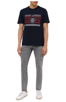 Мужская хлопковая футболка SAINT LAURENT темно-синего цвета по цене 28450 руб., арт. 668818/YB2UH | Фото 2 Мужская хлопковая футболка SAINT LAURENT темно-синего цвета, арт. 668818/YB2UH | Фото 2