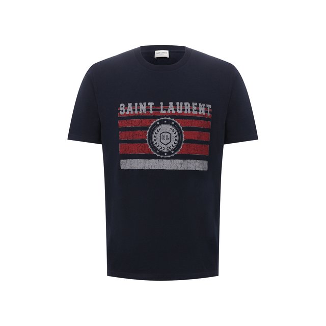 Хлопковая футболка Saint Laurent синего цвета