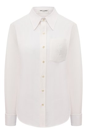 Женская рубашка из смеси льна и хлопка SAINT LAURENT кремвого цвета по цене 85150 руб., арт. 671299/Y3D50 | Фото 1 Женская рубашка из смеси льна и хлопка SAINT LAURENT кремвого цвета, арт. 671299/Y3D50 | Фото 1 (Длина (для топов): Стандартные; Рукава: Длинные; Материал внешний: Лен, Хлопок; Стили: Гламурный; Принт: Без принта; Женское Кросс-КТ: Рубашка-одежда)