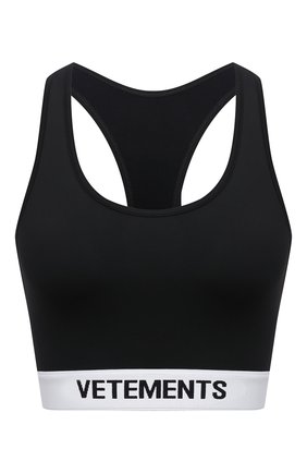 Женский бра-топ VETEMENTS черного цвета по цене 24650 руб., арт. WA52TR140X 1332/BLACK/WHITE | Фото 1 Женский бра-топ VETEMENTS черного цвета, арт. WA52TR140X 1332/BLACK/WHITE | Фото 1 (Длина (для топов): Укороченные; Материал внешний: Синтетический материал; Стили: Спорт-шик; Женское Кросс-КТ: Топ-спорт)