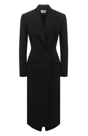 Женское шерстяное пальто ALEXANDER MCQUEEN черного цвета по цене 247000 руб., арт. 661718/QJACH | Фото 1 Женское шерстяное пальто ALEXANDER MCQUEEN черного цвета, арт. 661718/QJACH | Фото 1 (Материал внешний: Шерсть; Длина (верхняя одежда): Длинные; Материал подклада: Купро; Рукава: Длинные; Стили: Гламурный; 1-2-бортные: Двубортные)