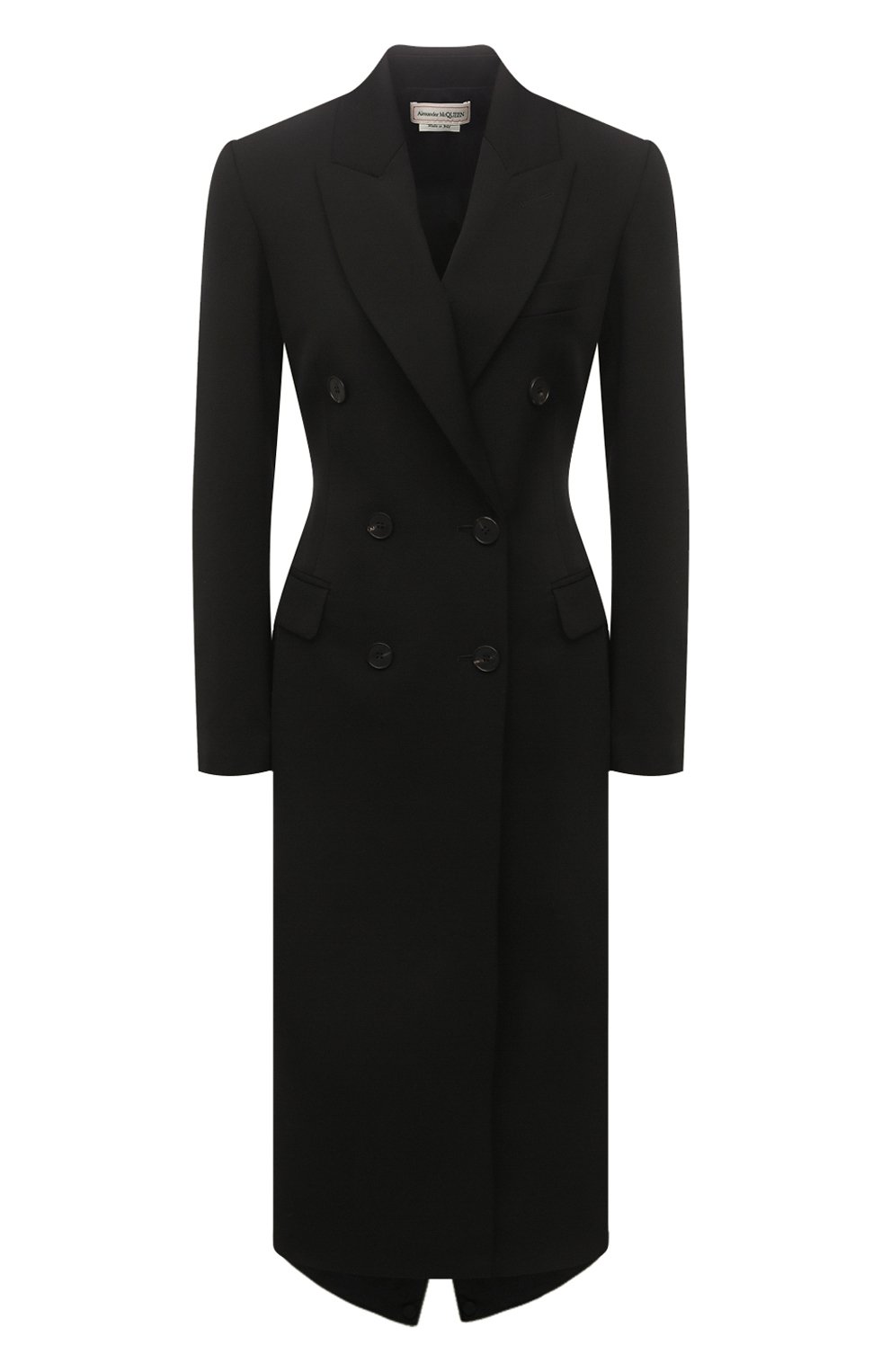 Женское шерстяное пальто ALEXANDER MCQUEEN черного цвета, арт. 661718/QJACH | Фото 1 (Материал внешний: Шерсть; Рукава: Длинные; Стили: Гламурный; Длина (верхняя одежда): Длинные; 1-2-бортные: Двубортные; Материал подклада: Купро)