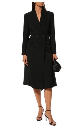 Женское шерстяное пальто ALEXANDER MCQUEEN черного цвета, арт. 661718/QJACH | Фото 2 (Материал внешний: Шерсть; Рукава: Длинные; Стили: Гламурный; Длина (верхняя одежда): Длинные; 1-2-бортные: Двубортные; Материал подклада: Купро)