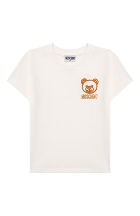 Детская хлопковая футболка MOSCHINO белого цвета по цене 9895 руб., арт. HXM02S/LAA19/4A-8A | Фото 1 Детская хлопковая футболка MOSCHINO белого цвета, арт. HXM02S/LAA19/4A-8A | Фото 1 (Материал внешний: Хлопок; Рукава: Короткие; Девочки Кросс-КТ: футболка-одежда; Ростовка одежда: 4 года | 104 см, 5 лет | 110 см, 6 лет | 116 см, 8 лет | 128 см)
