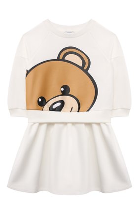 Детское хлопковое платье MOSCHINO белого цвета по цене 10950 руб., арт. HAV09L/LDA16/10A-14A | Фото 1 Детское хлопковое платье MOSCHINO белого цвета, арт. HAV09L/LDA16/10A-14A | Фото 1
