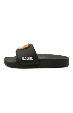 Детские шлепанцы MOSCHINO черного цвета по цене 8995 руб., арт. 68948/PVC/36-41 | Фото 2 Детские шлепанцы MOSCHINO черного цвета, арт. 68948/PVC/36-41 | Фото 2 (Материал внешний: Резина)
