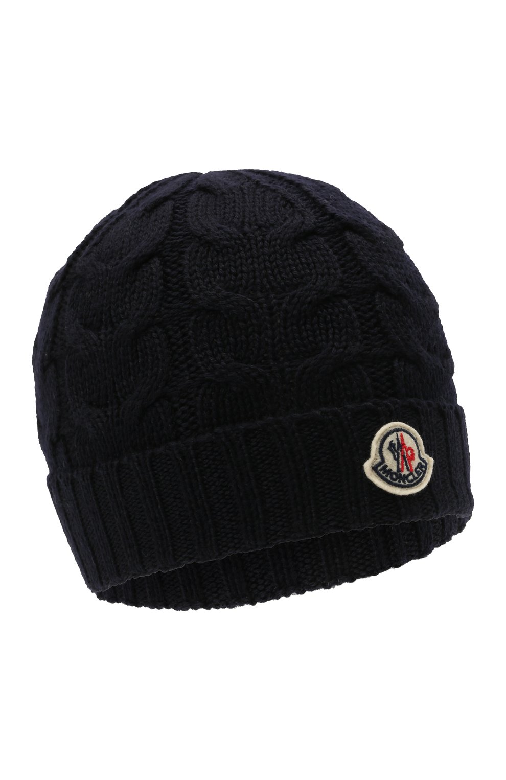 Детского шерстяная шапка MONCLER темно-синего цвета, арт. G2-954-3B715-20-04S02 | Фото 1 (Материал: Шерсть)