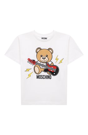 Детская хлопковая футболка MOSCHINO белого цвета по цене 6575 руб., арт. HZM02X/LBA12/4A-8A | Фото 1 Детская хлопковая футболка MOSCHINO белого цвета, арт. HZM02X/LBA12/4A-8A | Фото 1