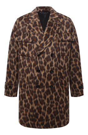 Мужской шерстяное пальто DOLCE & GABBANA леопардового цвета, арт. G029HT/FJ3D1 | Фото 1 (Материал подклада: Вискоза; Длина (верхняя одежда): До колена; Рукава: Длинные; Материал внешний: Шерсть; Мужское Кросс-КТ: пальто-верхняя одежда; Стили: Кэжуэл)