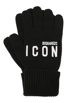 Мужские шерстяные перчатки DSQUARED2 черного цвета, арт. KNM0014 01W04331 | Фото 1 (Материал: Шерсть, Текстиль; Кросс-КТ: Трикотаж)